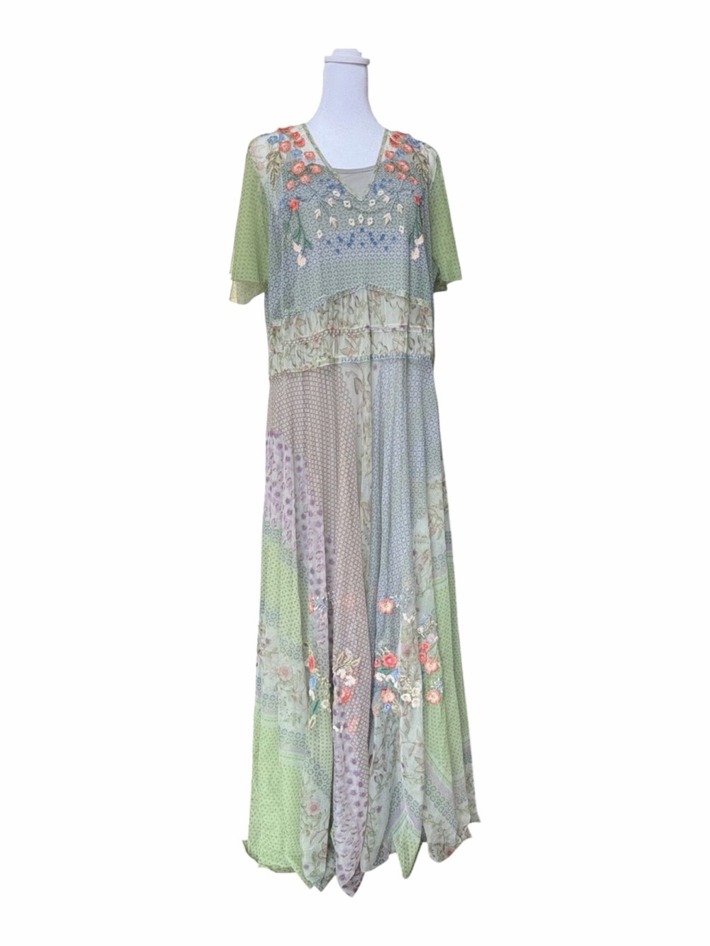 Johnny Was Light Green Floral Maxi Dress - Picture 12 of 12